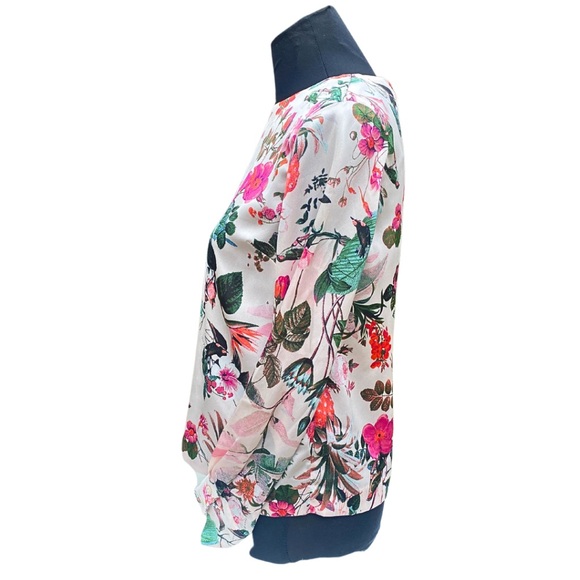 PINK FLORAL BANANA REPUBLIC BLOUSE LONG SLEEVE BUTTON-FRONT BOHO CHIC XS - Picture 4 of 13